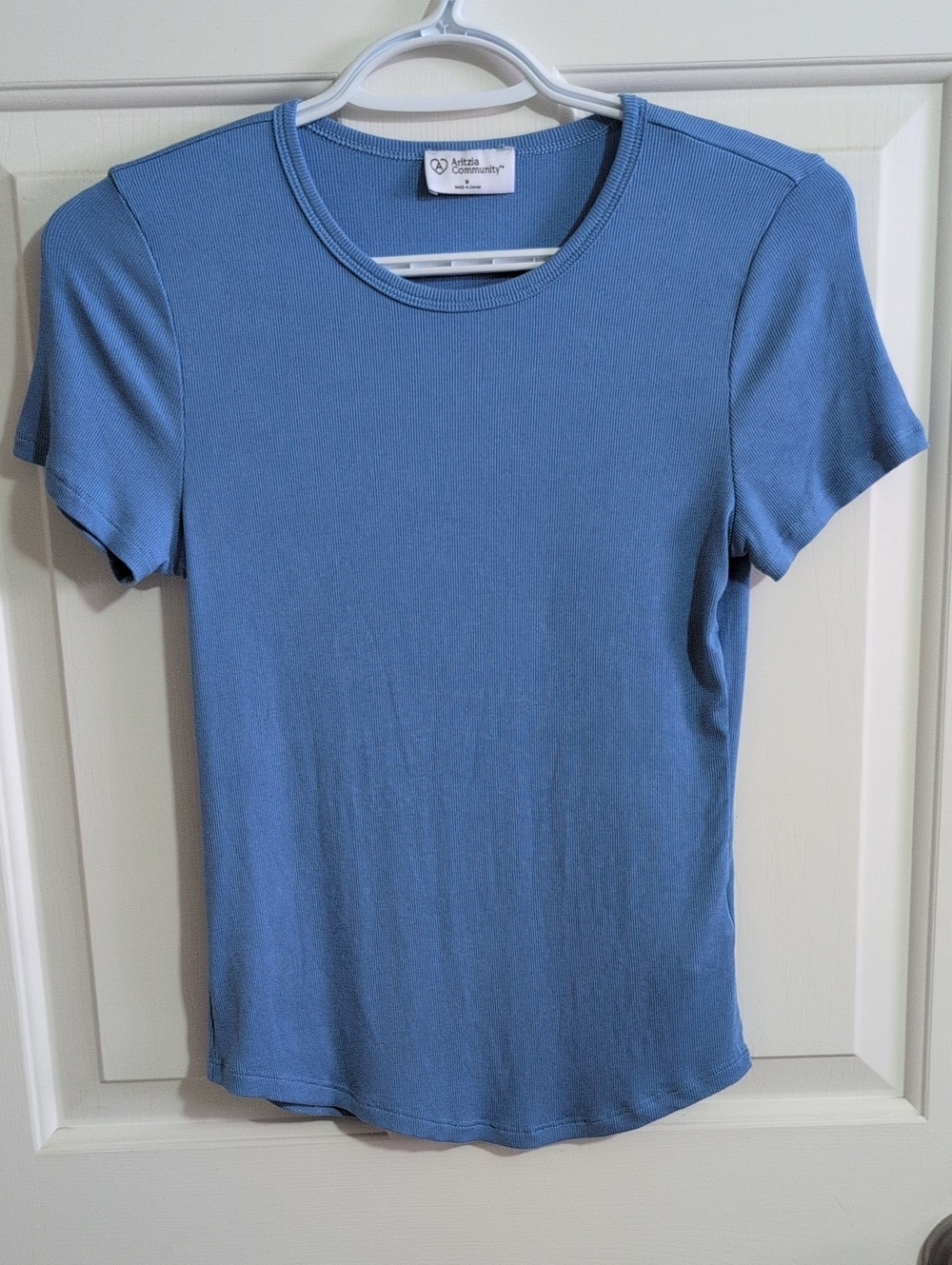 Aritzia Dusty Blue Ribbed Short Sleeve Crew Tee